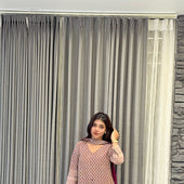 Printed Beige Kurta & Wine Sharara Set with Matching Dupatta