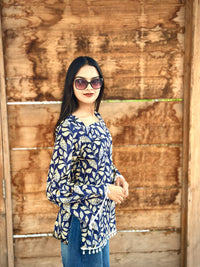 Cotton Corset Back Kurti Top-Boho Printed Square Neck Tunic
