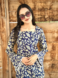 Cotton Corset Back Kurti Top-Boho Printed Square Neck Tunic