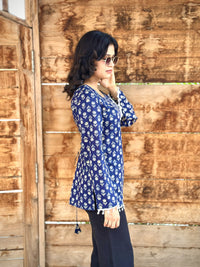 Navy Blue Cotton Corset Back Top for Women | Hand Block Print Square Neck Kurti Top | Casual & Festive Wear (S-XXL)