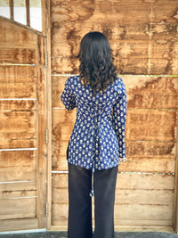 Navy Blue Cotton Corset Back Top for Women | Hand Block Print Square Neck Kurti Top | Casual & Festive Wear (S-XXL)