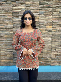 Cotton Corset Back Kurti Top for Women | Boho Printed Square Neck Tunic | Stylish Summer Ethnic Top