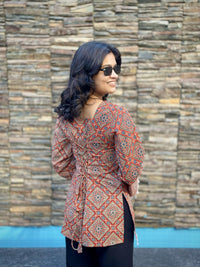 Cotton Corset Back Kurti Top for Women | Boho Printed Square Neck Tunic | Stylish Summer Ethnic Top