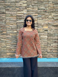 Cotton Corset Back Kurti Top for Women | Boho Printed Square Neck Tunic | Stylish Summer Ethnic Top