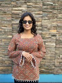 Cotton Corset Back Kurti Top for Women | Boho Printed Square Neck Tunic | Stylish Summer Ethnic Top