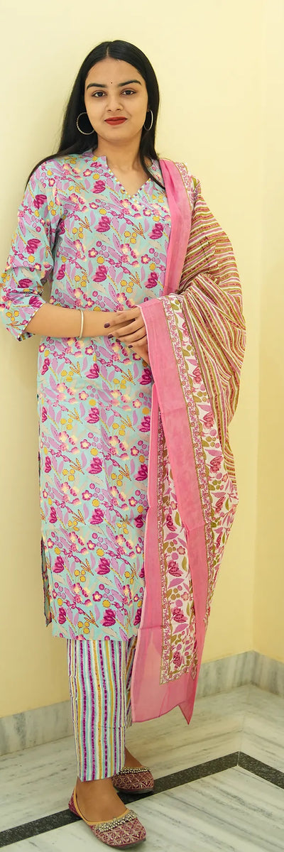 Powder Bloom Straight Kurta 3-Piece Set
