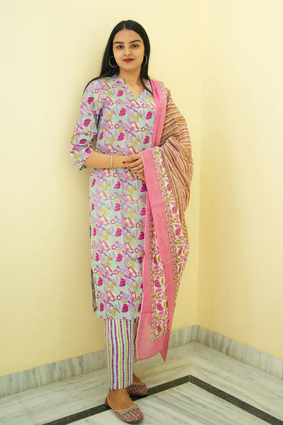 Powder Bloom Straight Kurta 3-Piece Set