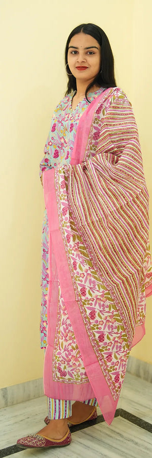 Powder Bloom Straight Kurta 3-Piece Set