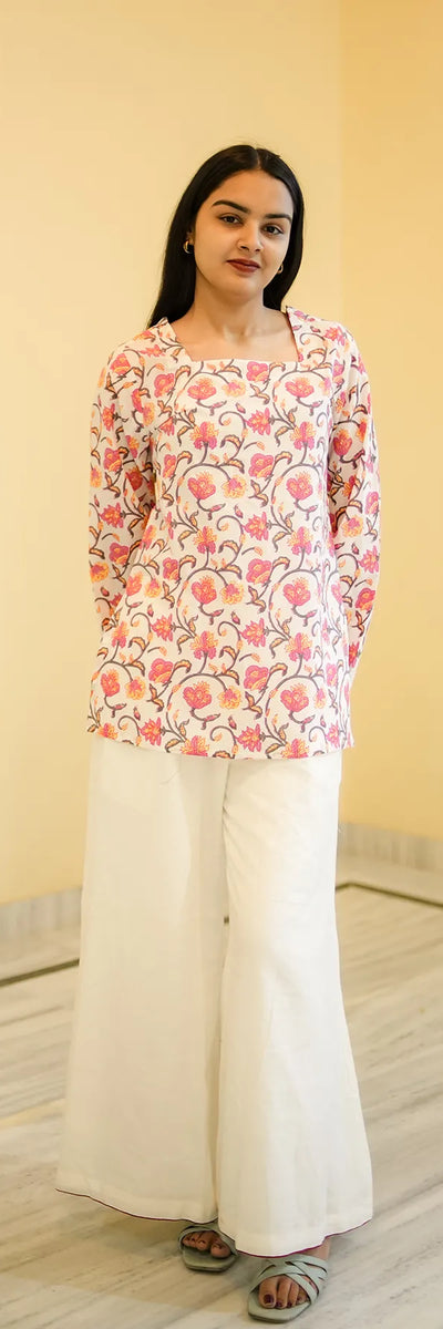 Ivory Vine Premium Cotton Full Sleeve Short Top