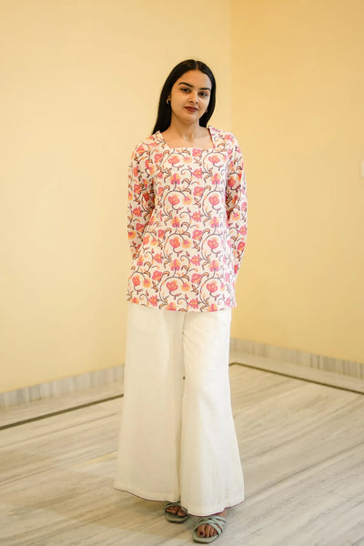 Ivory Vine Premium Cotton Full Sleeve Short Top