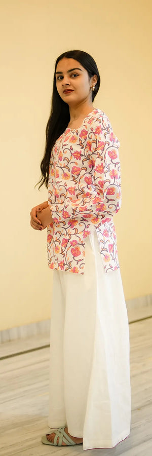 Ivory Vine Premium Cotton Full Sleeve Short Top