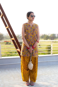 Mustard Paisley Straight Kurta 2-Piece Set