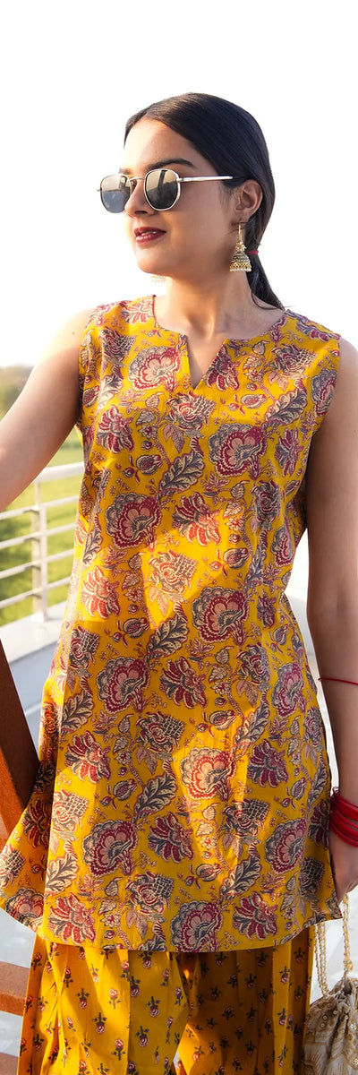 Mustard Paisley Straight Kurta 2-Piece Set