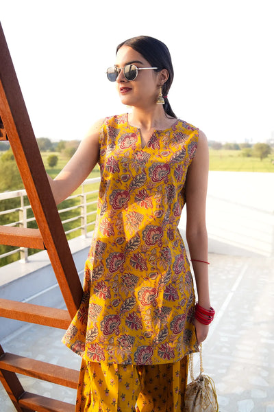 Mustard Paisley Straight Kurta 2-Piece Set