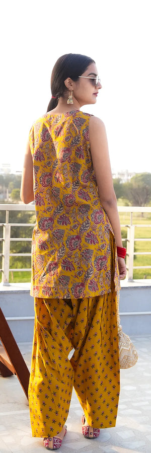 Mustard Paisley Straight Kurta 2-Piece Set
