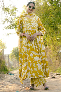 Haldi Foliage Anarkali Kurta 3-Piece Set