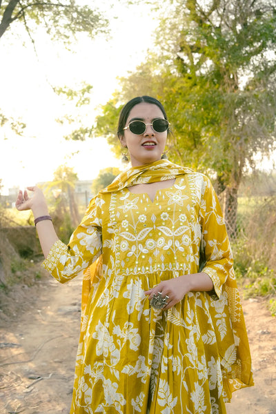 Haldi Foliage Anarkali Kurta 3-Piece Set