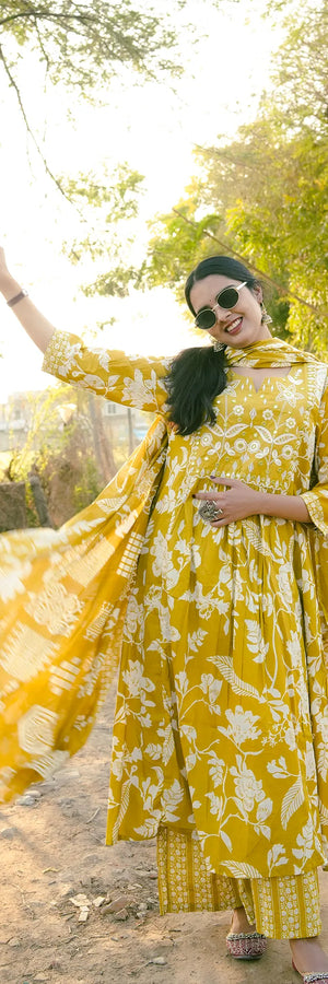 Haldi Foliage Anarkali Kurta 3-Piece Set