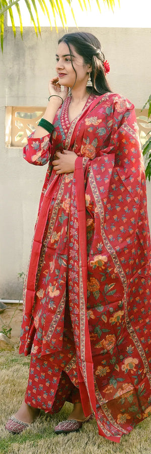 Rustic Maroon Anarkali Kurta 3-Piece Set