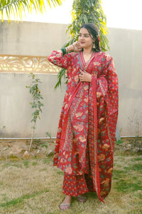 Rustic Maroon Anarkali Kurta 3-Piece Set