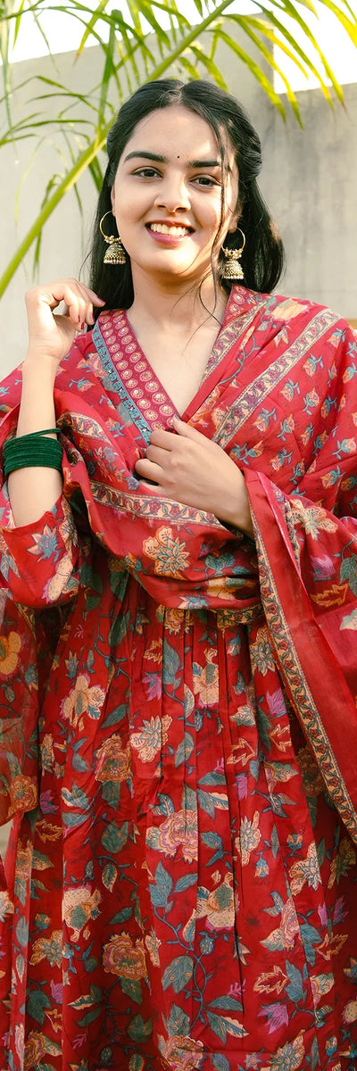 Rustic Maroon Anarkali Kurta 3-Piece Set