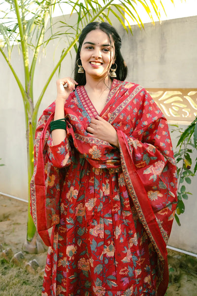 Rustic Maroon Anarkali Kurta 3-Piece Set