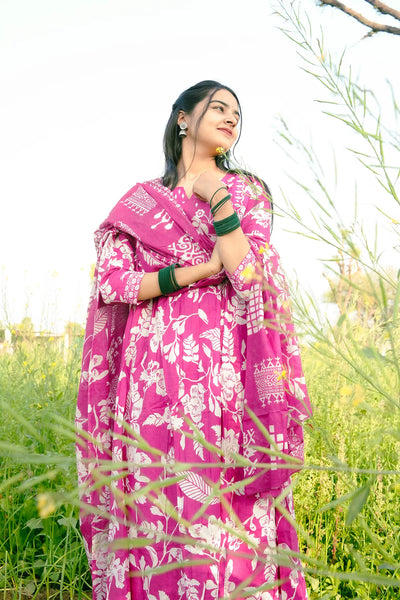 Rose Foliage Anarkali Kurta 3-Piece Set