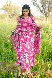 Rose Foliage Anarkali Kurta 3-Piece Set