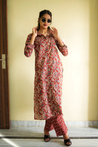Rust Foliage Straight Kurta 2-Piece Set
