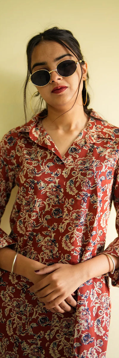 Rust Foliage Straight Kurta 2-Piece Set