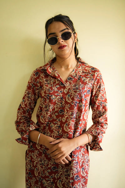 Rust Foliage Straight Kurta 2-Piece Set