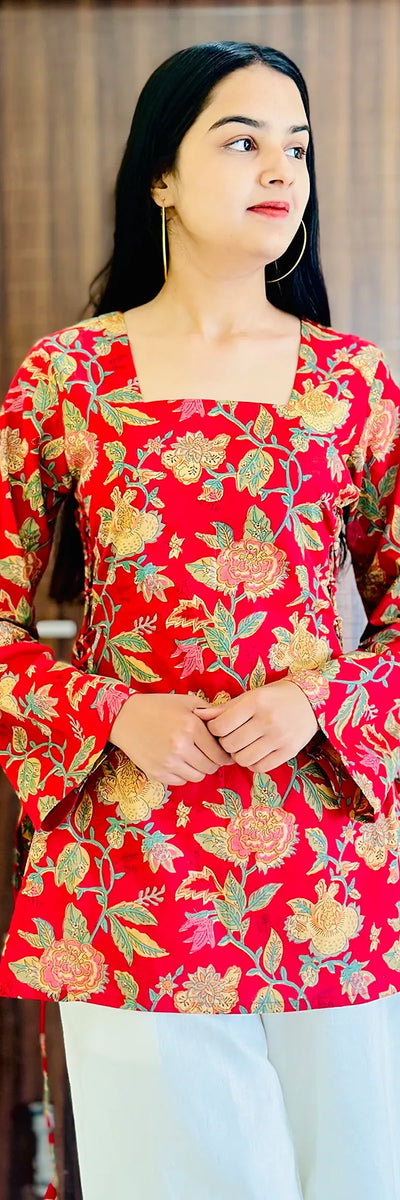 Scarlet Garden Premium Cotton Back Dori Full Sleeve Short Top