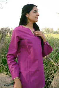 Plum Petal Premium Cotton Full Sleeve Short Top