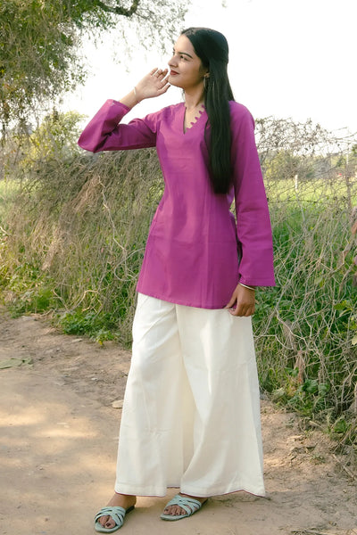 Plum Petal Premium Cotton Full Sleeve Short Top