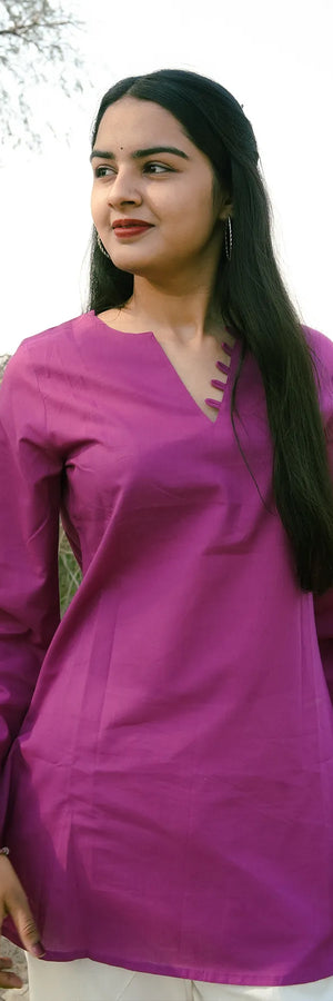 Plum Petal Premium Cotton Full Sleeve Short Top