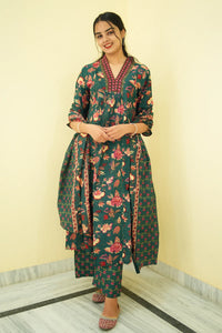 Forest Bloom Anarkali 3-Piece Kurta Set