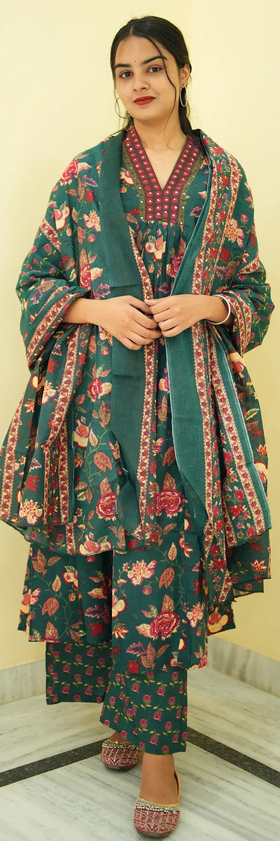 Forest Bloom Anarkali 3-Piece Kurta Set