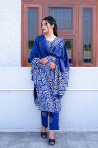 Indigo Ajrakh Straight Kurta 3-Piece Set